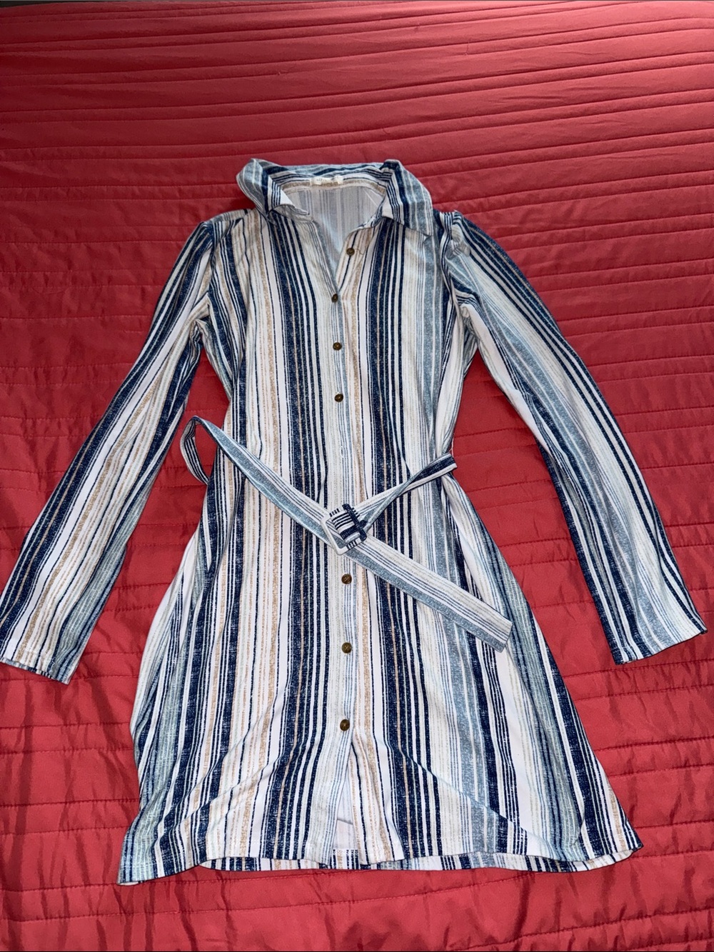 Ultra Striped Long Sleeve Mini Dress in Blue & White